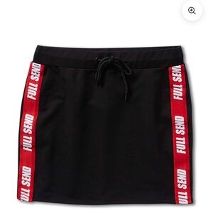 Full Send Skirt | Black Mini with Red Stripe | Drawstring Waist, Comfy